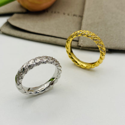 Twisted Pave Diamond Band Ring, Dainty Cable Stackable Ring for Women