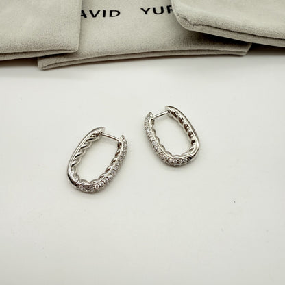 Twisted Pave Oval Hoop Earrings, Designer Cable Huggie Hoops for Women