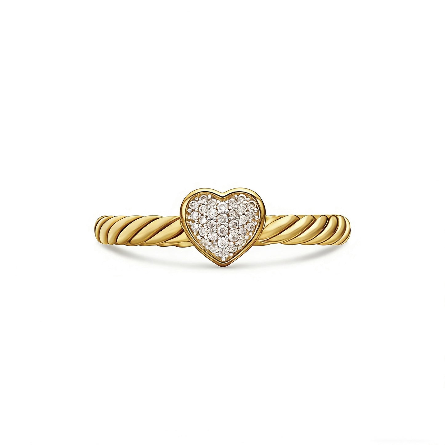 Pave Heart Twisted Cable Ring, Dainty Love Promise Ring for Women
