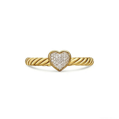 Pave Heart Twisted Cable Ring, Dainty Love Promise Ring for Women