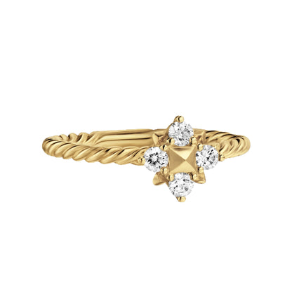 Quatrefoil Four-Stone Twisted Cable Ring, Minimalist Promise Ring for Women