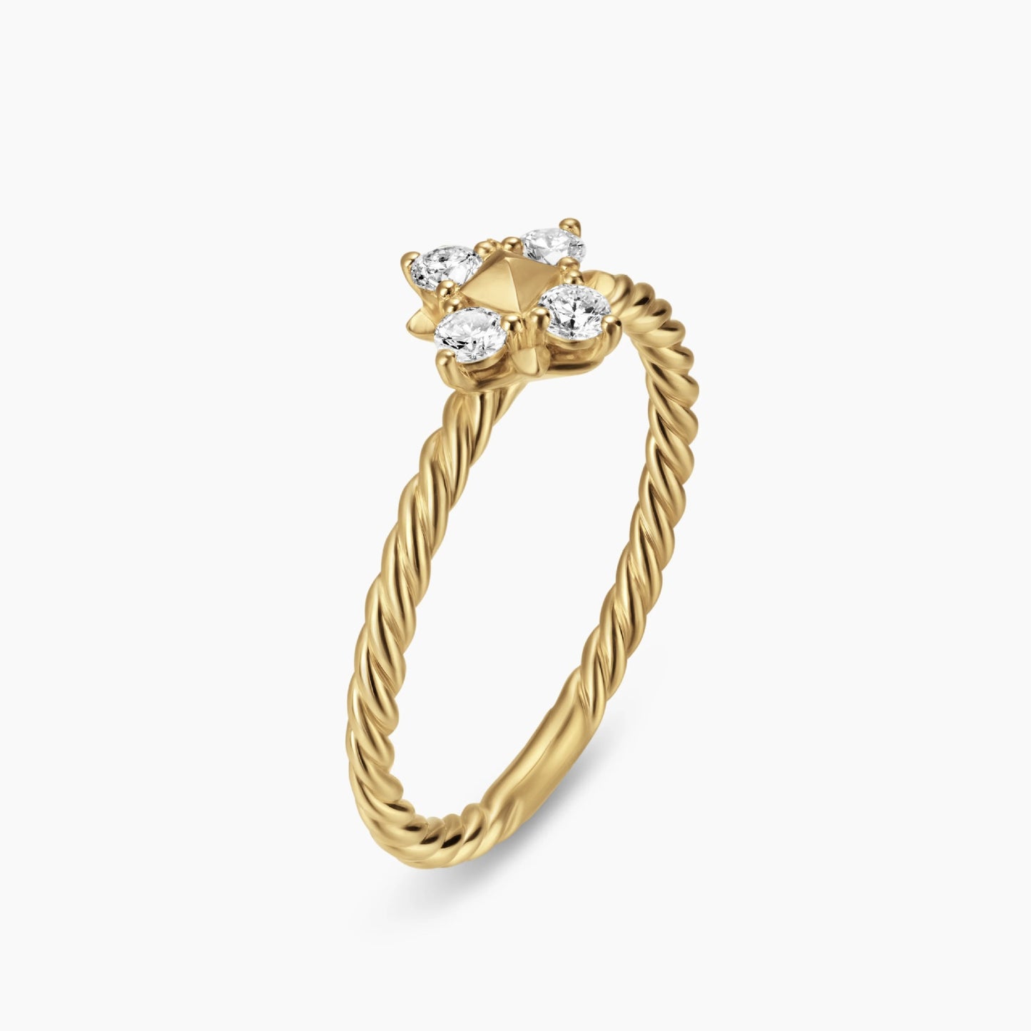 Quatrefoil Four-Stone Twisted Cable Ring, Minimalist Promise Ring for Women