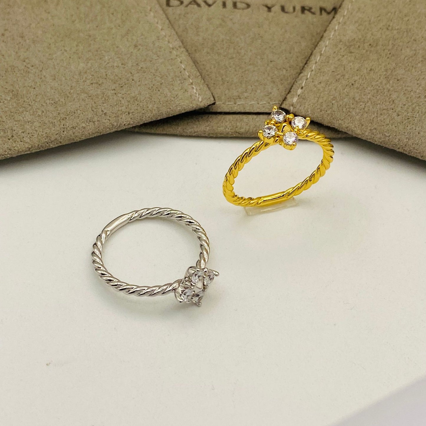 Quatrefoil Four-Stone Twisted Cable Ring, Minimalist Promise Ring for Women
