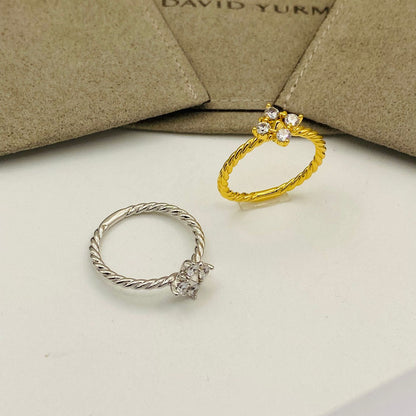 Quatrefoil Four-Stone Twisted Cable Ring, Minimalist Promise Ring for Women