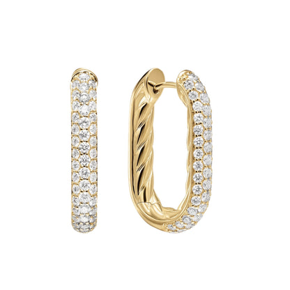 Twisted Pave Oval Hoop Earrings, Designer Cable Huggie Hoops for Women