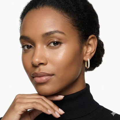 Twisted Pave Oval Hoop Earrings, Designer Cable Huggie Hoops for Women