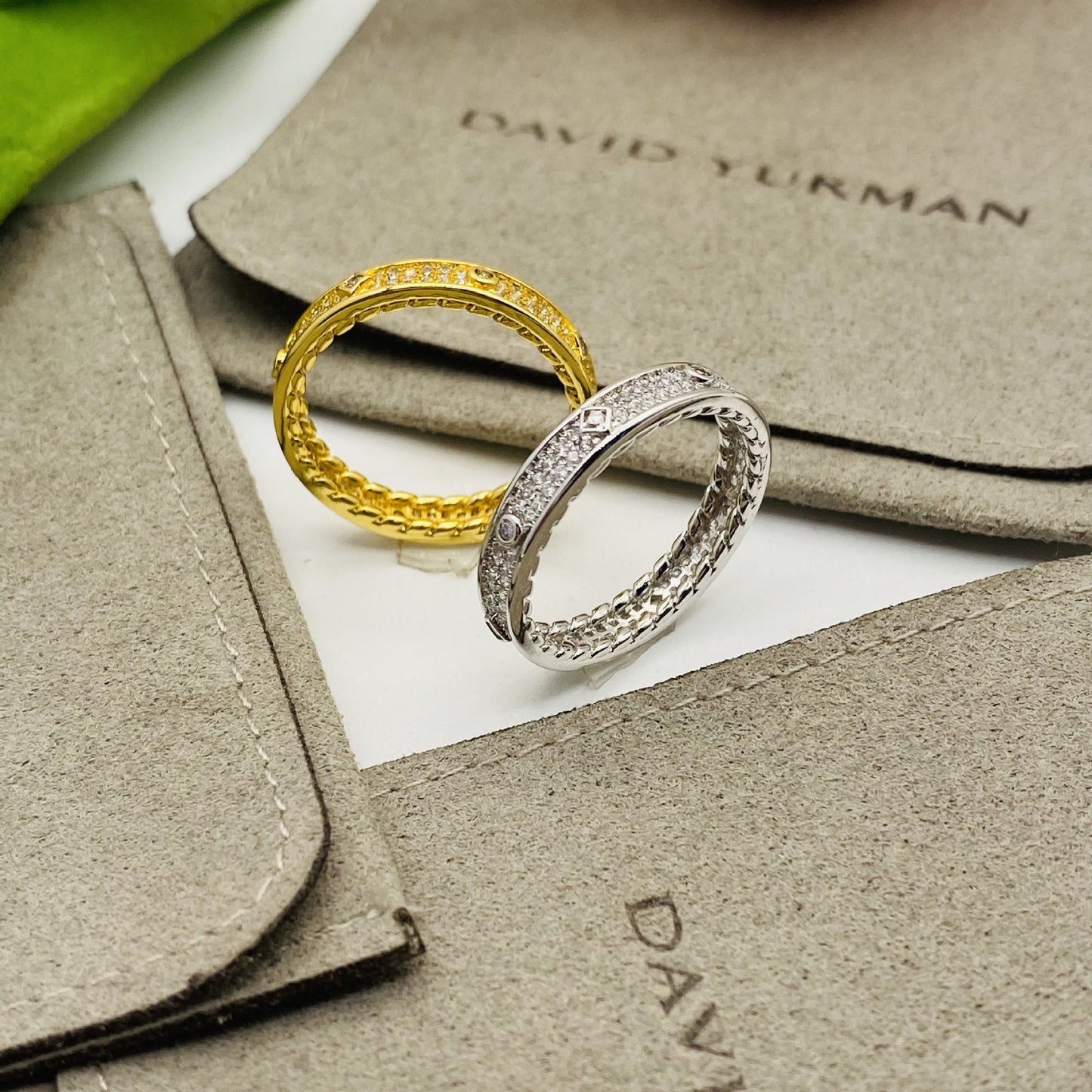 Pave Diamond Quatrefoil Eternity Band Ring, Designer Cable Interior Comfort Fit Ring