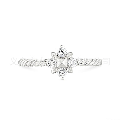 Quatrefoil Four-Stone Twisted Cable Ring, Minimalist Promise Ring for Women