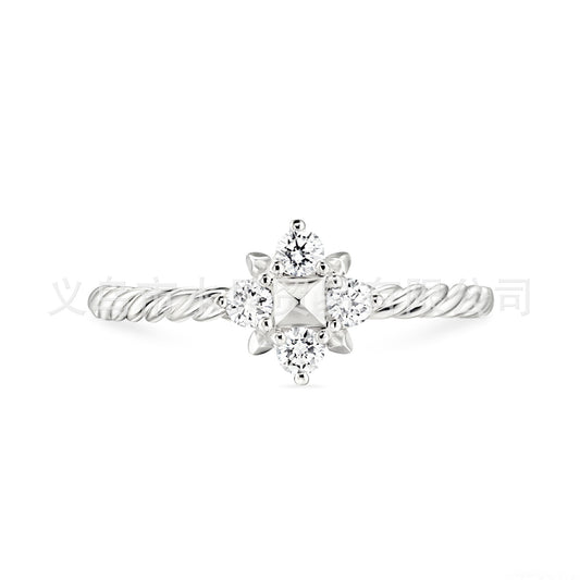 Quatrefoil Four-Stone Twisted Cable Ring, Minimalist Promise Ring for Women