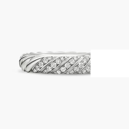 Twisted Pave Diamond Band Ring, Dainty Cable Stackable Ring for Women
