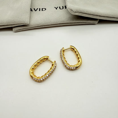 Twisted Pave Oval Hoop Earrings, Designer Cable Huggie Hoops for Women