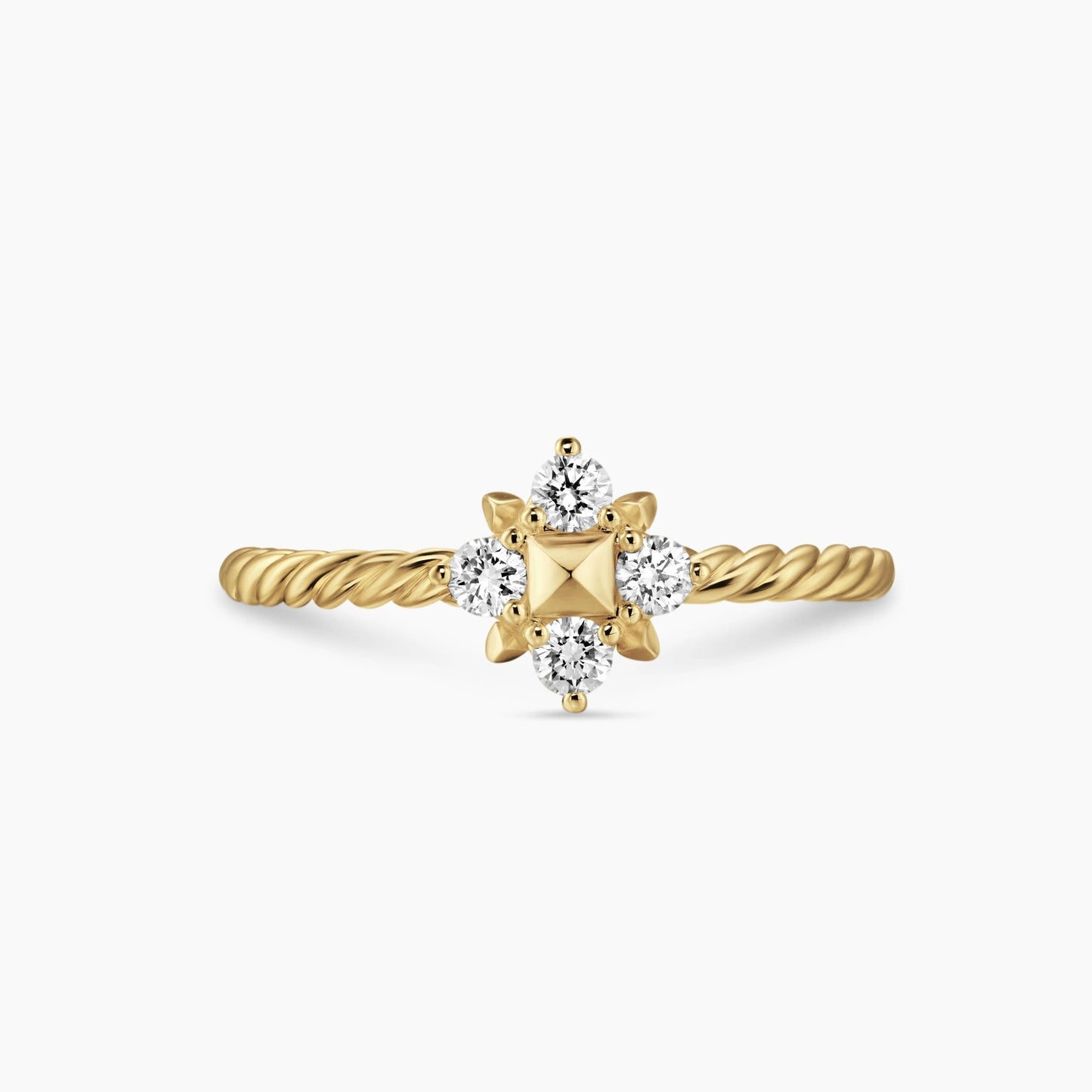 Quatrefoil Four-Stone Twisted Cable Ring, Minimalist Promise Ring for Women