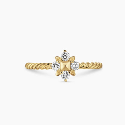 Quatrefoil Four-Stone Twisted Cable Ring, Minimalist Promise Ring for Women