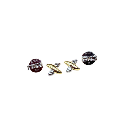 Two-Tone Twisted X Mini Stud Earrings, 925 Silver Post Hypoallergenic Tiny X Studs