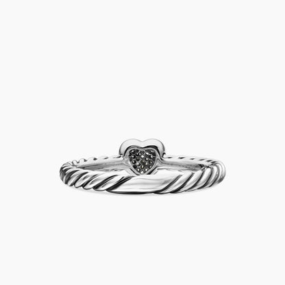 Pave Heart Twisted Cable Ring, Dainty Love Promise Ring for Women