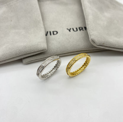 Pave Diamond Quatrefoil Eternity Band Ring, Designer Cable Interior Comfort Fit Ring