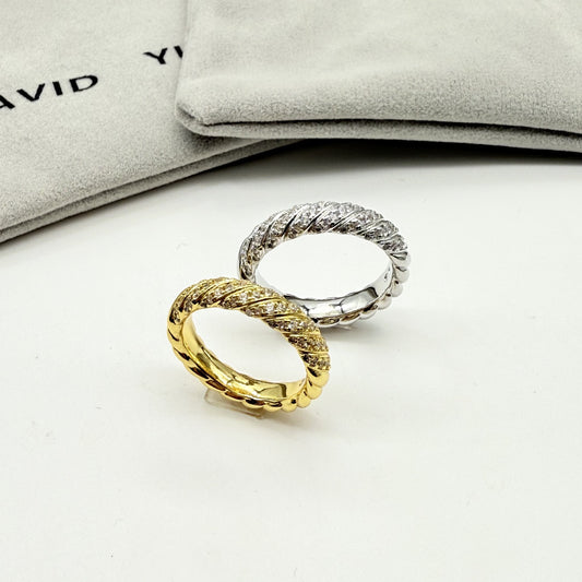 Twisted Pave Diamond Band Ring, Dainty Cable Stackable Ring for Women
