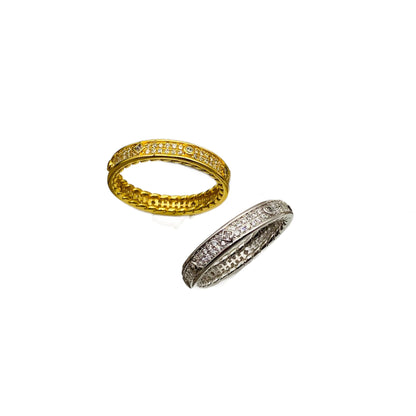 Pave Diamond Quatrefoil Eternity Band Ring, Designer Cable Interior Comfort Fit Ring