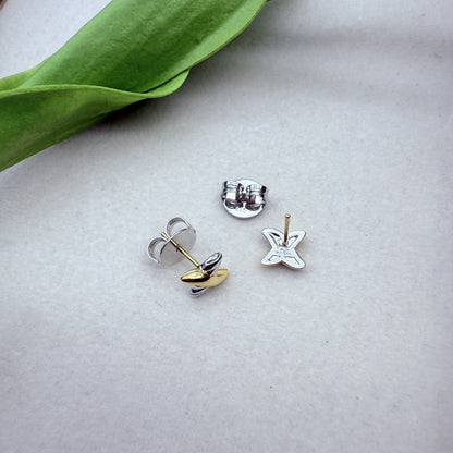 Two-Tone Twisted X Mini Stud Earrings, 925 Silver Post Hypoallergenic Tiny X Studs