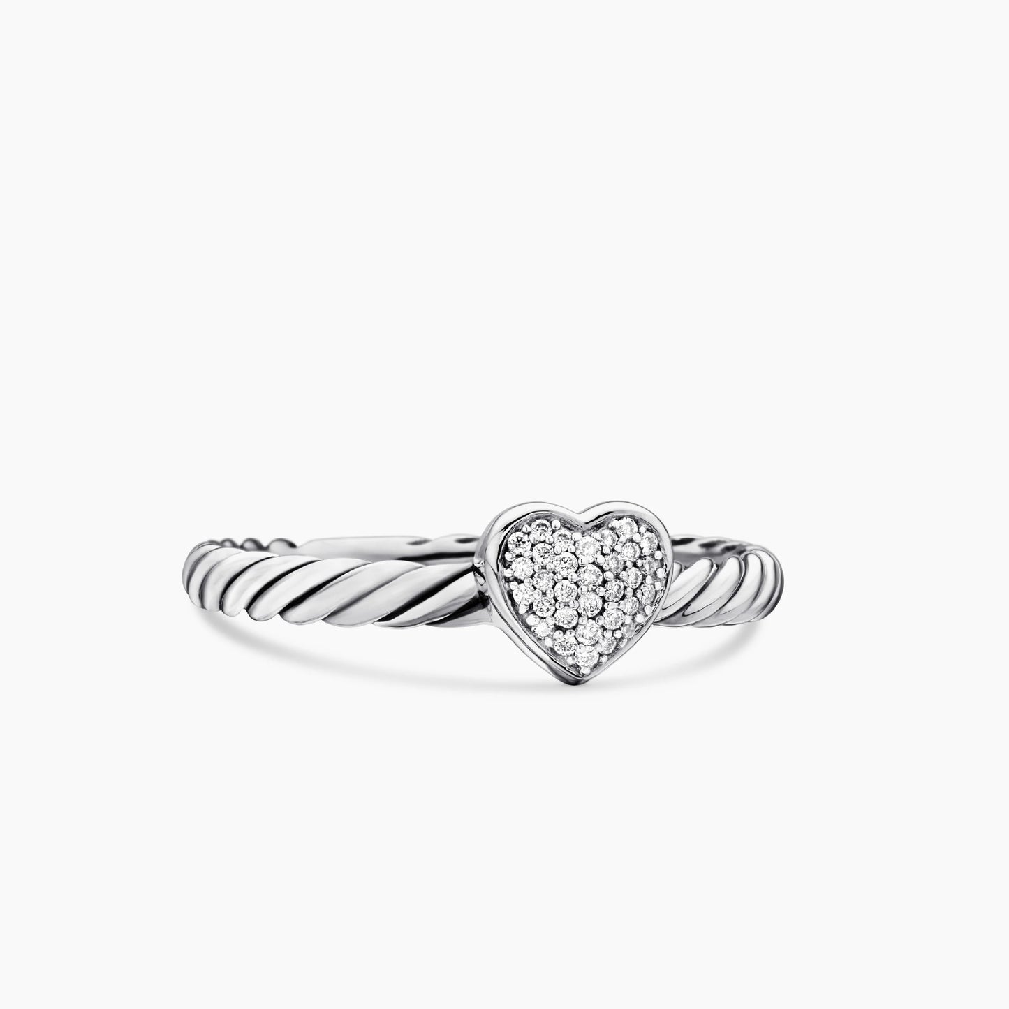 Pave Heart Twisted Cable Ring, Dainty Love Promise Ring for Women