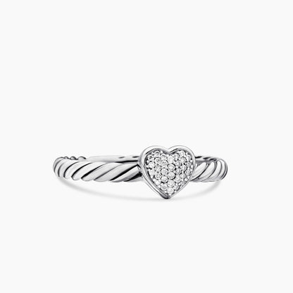 Pave Heart Twisted Cable Ring, Dainty Love Promise Ring for Women
