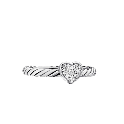 Pave Heart Twisted Cable Ring, Dainty Love Promise Ring for Women